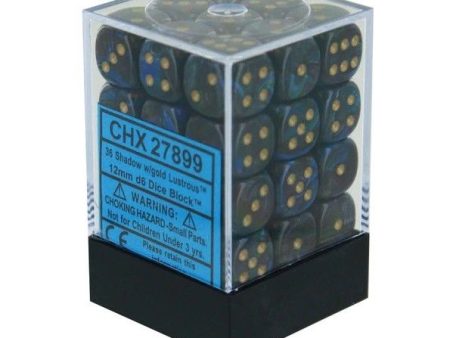 Chessex Lustrous 12mm d6 Shadow Gold Block (36) For Discount