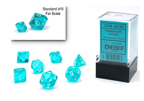 Chessex Translucent Mini Teal White 7-Die Set Discount