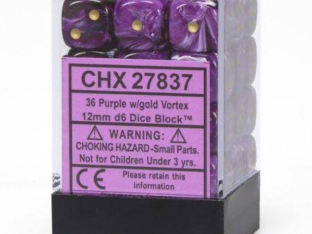 Chessex Vortex 12mm d6 Purple Gold Block (36) Hot on Sale