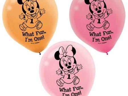 Minnie Mouse 1st Birthday Birthday Latex Balloon 12in, 15pcs Supply