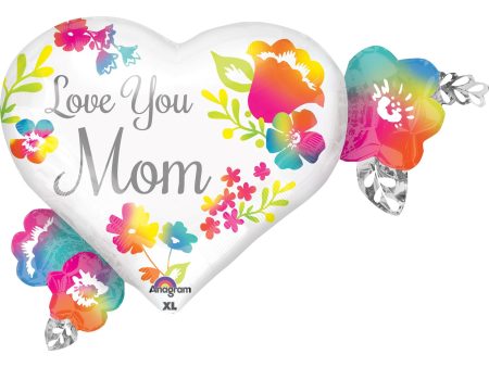 Love You Mom Watercolor SuperShape Foil Balloon 27x20in Fashion