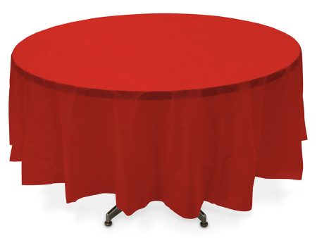 Apple Red Plastic Round Table Cover 84in For Sale