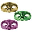 Adult Purple Green Gold Metallic Half Masks 3 1 2 x 6in, 12pcs Online