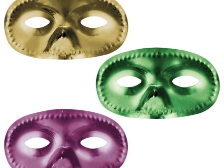 Adult Purple Green Gold Metallic Half Masks 3 1 2 x 6in, 12pcs Online