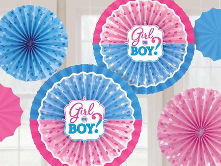 Baby Shower - Girl Or Boy? Paper Fan Decorations 6pcs Online now